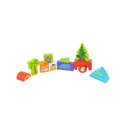 Puzzle kostkowe „Zwierzęta leśne” do budowy, 100 elementów, drewno