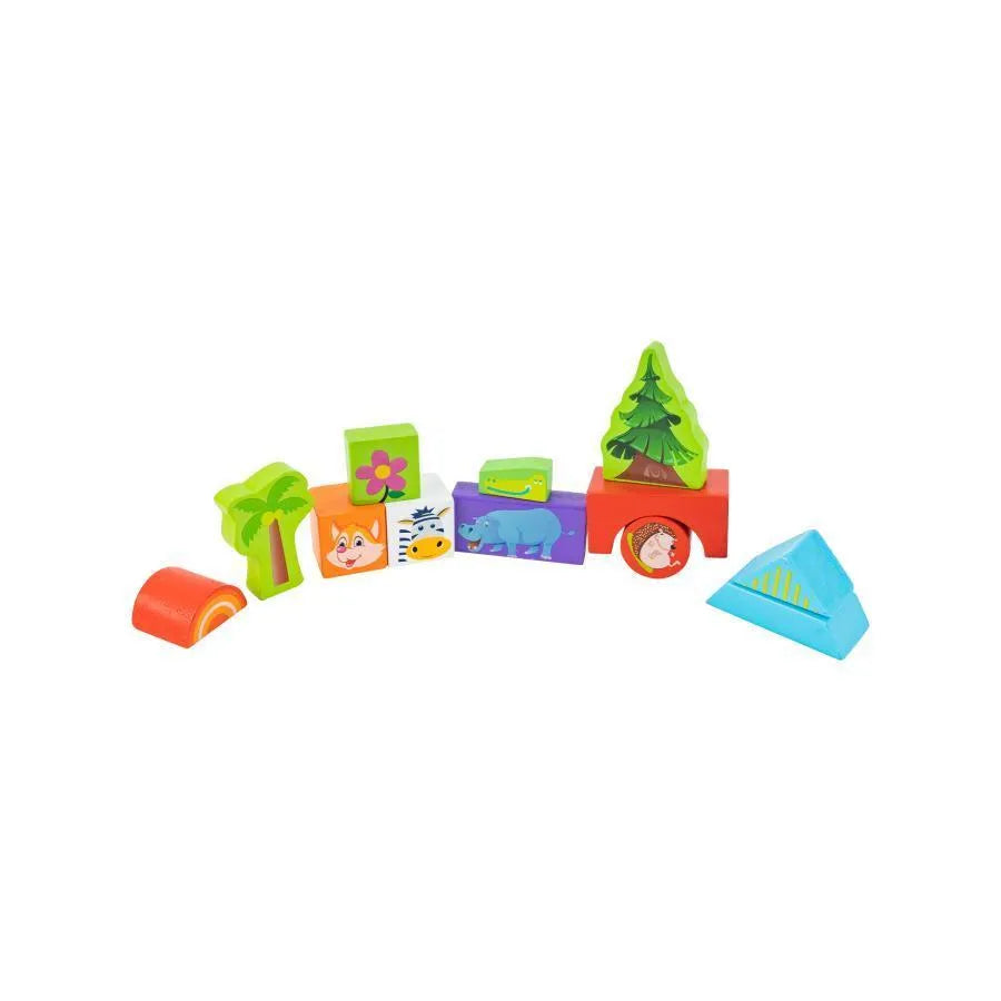 Puzzle kostkowe „Zwierzęta leśne” do budowy, 100 elementów, drewno