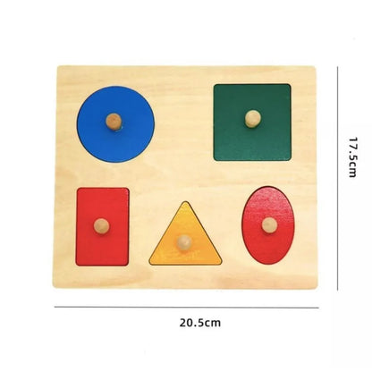 Wielokolorowa gra planszowa z figurami geometrycznymi, 6 elementów, drewno