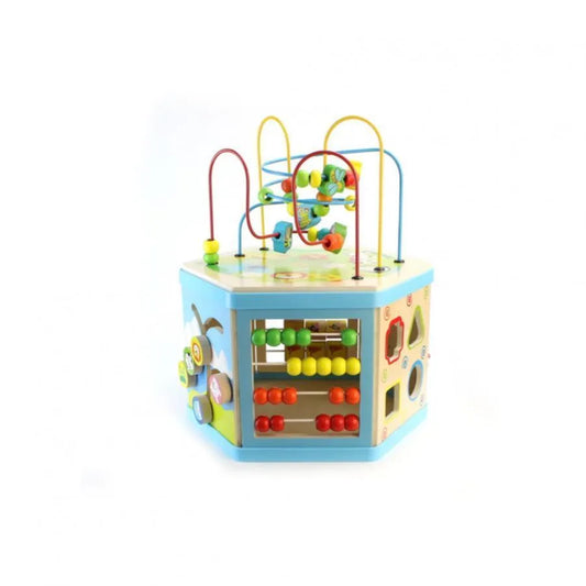 Montessori Edukacyjna Zabawka Sześciokątna Drewniana 8 w 1, 38 cm, Wielokolorowa