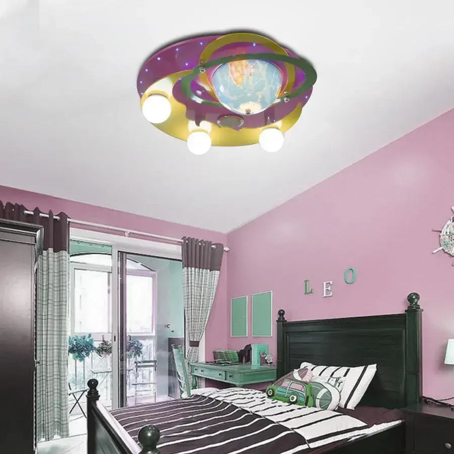 Żyrandol Beti, 3*E27, różowy z żółtym, metal i drewno