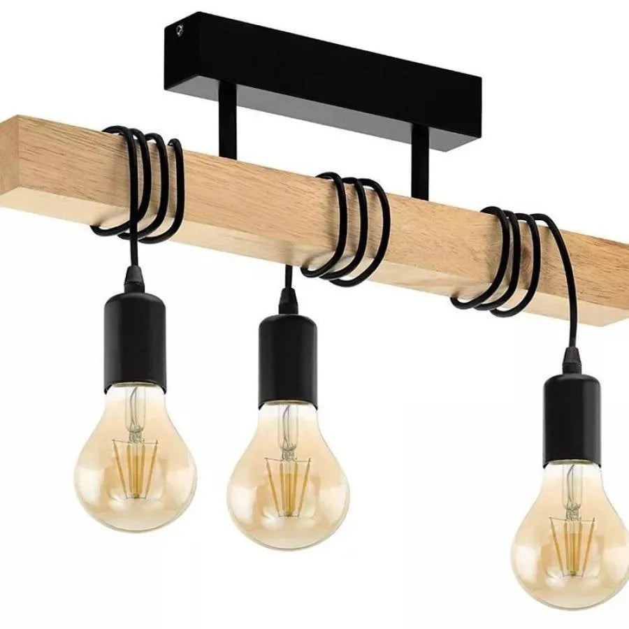 Żyrandol Ema, 3*E27, Brązowy, Metal i Drewno