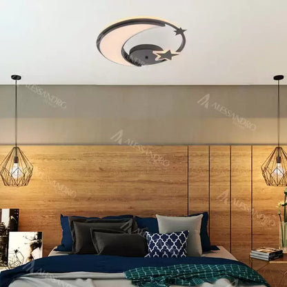 Żyrandol LED z pilotem ALYONA 44W, Księżyc i Gwiazda, Światło zimne/ciepłe/neutralne, Ściemnialny, Czarny 