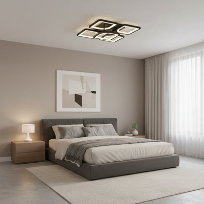 Żyrandol LED z pilotem ZOE 65W, 5 kwadratów, światło zimne/ciepłe/neutralne, możliwość ściemniania, czarny
