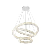 Żyrandol wiszący LED CAYDEN 200 W z pilotem i kryształem, 3 okręgi, światło zimne/ciepłe/neutralne, ściemnialny, chrom błyszczący, regulowana wysokość