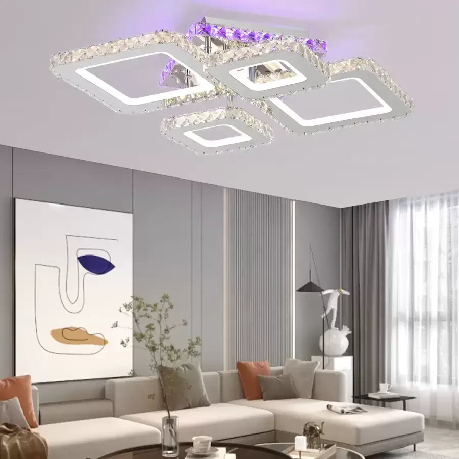Żyrandol LED NOVA Rhomba z kryształami, 4 źródła światła, RGB, z pilotem, 60 W, błyszczący chrom 