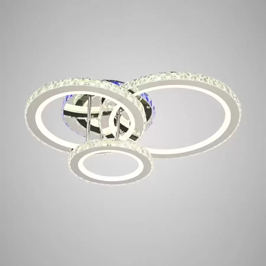 Żyrandol LED z pilotem i kryształem NOVA ROTONDA RGB 103W, 3 okręgi, światło zimne/ciepłe/neutralne, ściemnialny, chrom błyszczący