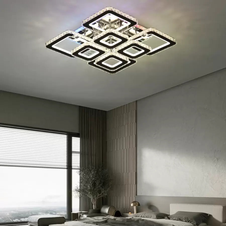 Żyrandol LED Quadria Supremo, 5 elementów, RGB 198 W, chrom premium i stal nierdzewna, ciepłe/zimne/neutralne światło