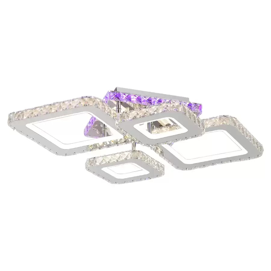 Żyrandol LED NOVA Rhomba z kryształami, 4 źródła światła, RGB, z pilotem, 60 W, błyszczący chrom 