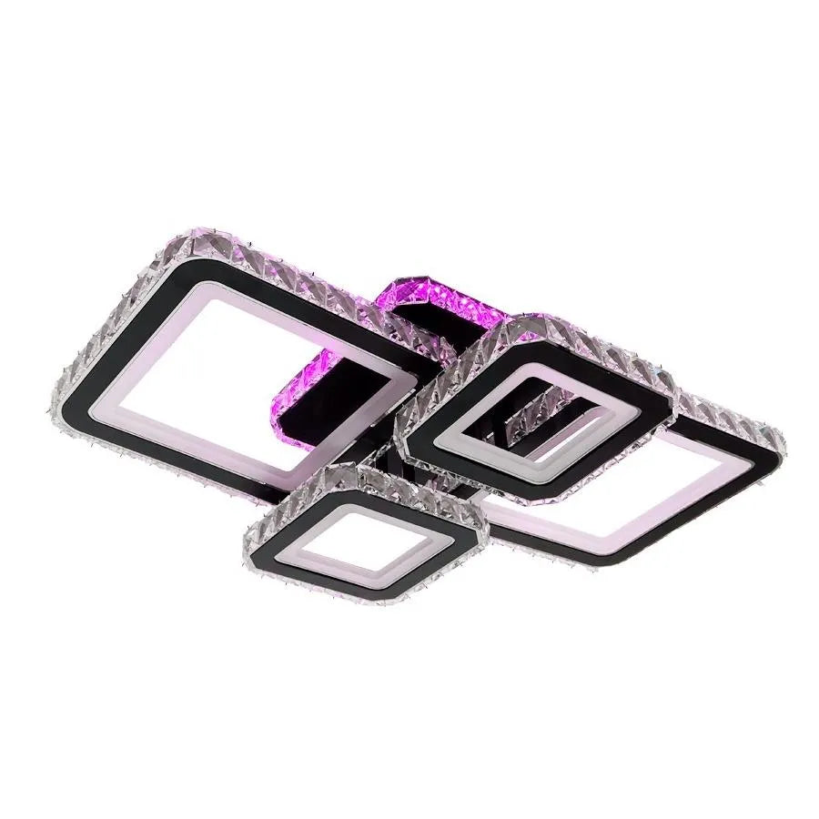 Żyrandol LED z pilotem i kryształem BLAKELY RGB 154 W, 4 kwadraty, światło zimne/ciepłe/neutralne, ściemnialny, czarny