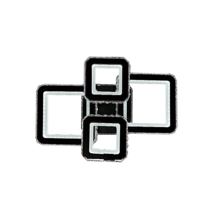 Żyrandol LED z pilotem i kryształem BLAKELY RGB 154 W, 4 kwadraty, światło zimne/ciepłe/neutralne, ściemnialny, czarny