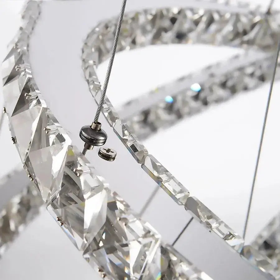 Żyrandol PRISM Luminis LED, kryształ i metal, 4 okręgi, ściemniany, regulowana wysokość, zimne/ciepłe/neutralne światło, luksusowe oświetlenie