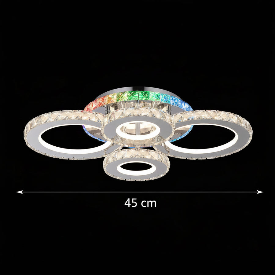 Żyrandol LED z pilotem i kryształem NOVA ROTONDA RGB 82W, 4 koła, światło zimne/ciepłe/neutralne, możliwość ściemniania