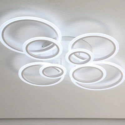 Żyrandol LED 130W Biały BETTY - 8 kółek, ściemnialny, zimne/ciepłe/neutralne światło 
