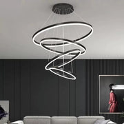 Żyrandol wiszący LED AZARIAH 112 W z pilotem, 4 okręgi, światło zimne/ciepłe/neutralne, ściemnialny, czarny, regulowana wysokość