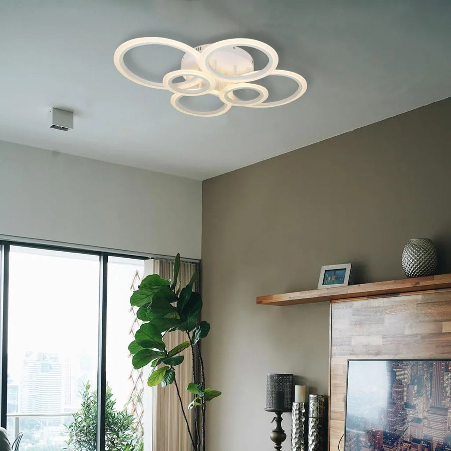 Żyrandol LED BETTY 82W z pilotem, 6 okręgów, światło zimne/ciepłe/neutralne, ściemnialny, biały