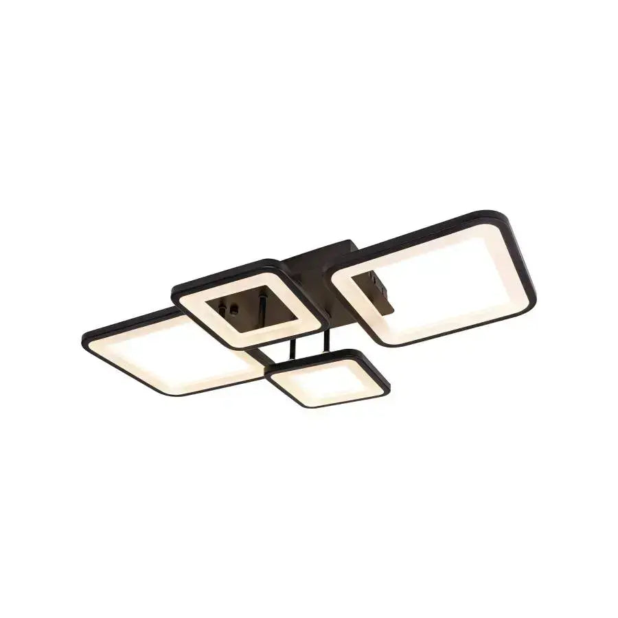 LED żyrandol z pilotem, Ella, 4 kwadraty, 88 W, zimno/gorące/neutralne światło, niestabilne, czarne