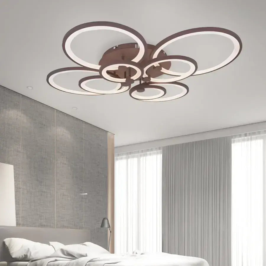 Żyrandol LED 200W Brązowy BETTY - 8 kółek, ściemnialny, zimne/ciepłe/neutralne światło