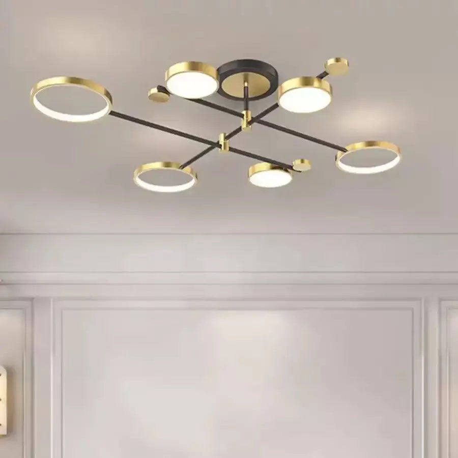 Żyrandol LED z pilotem GRUPCES 110 W, 6 elementów, światło zimne/ciepłe/neutralne, ściemnialny, kolor złoty czarny