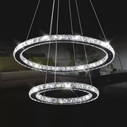 Żyrandol LED z pilotem i kryształem PRISM LUMINIS 58W, 2 okręgi, zimne/ciepłe/neutralne światło, ściemnialny, srebrny, regulowana wysokość