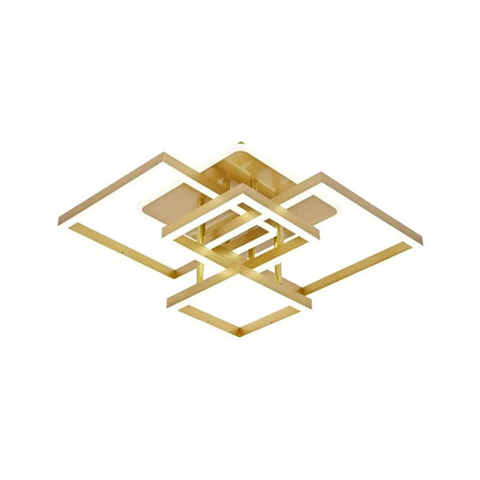 Żyrandol LED z pilotem LELAHEL 190 W, 4 kwadraty, światło zimne/ciepłe/neutralne, ściemnialny, złoty