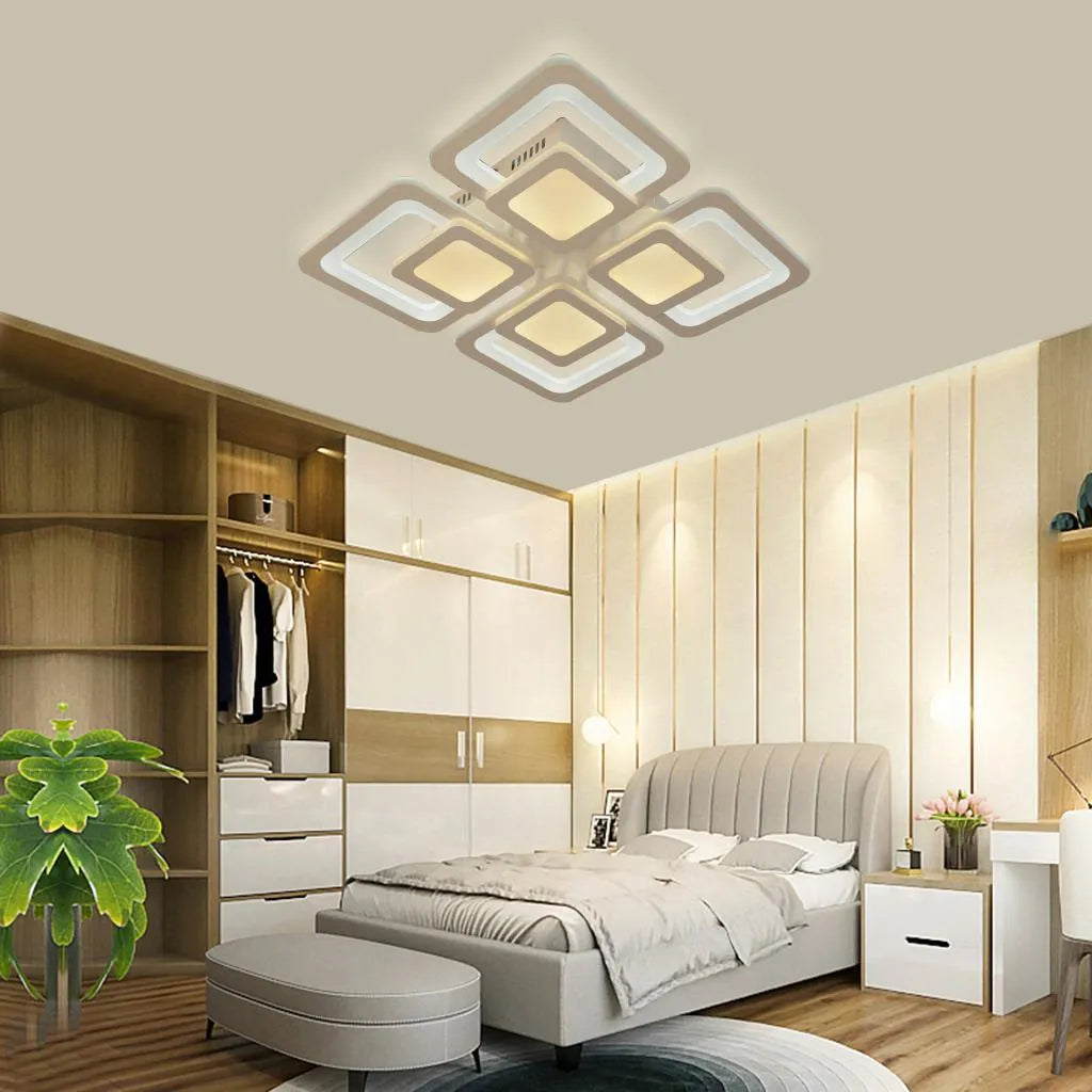 Żyrandol LED z pilotem SUSAN, 77W, 4 kwadraty, zimne/ciepłe/neutralne światło, ściemnialny, biały 