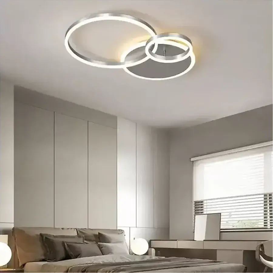 Żyrandol LED THEODORA z pilotem, 81 W, 2 okręgi, światło zimne/ciepłe/neutralne, ściemnialny, srebrny