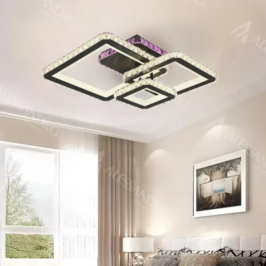 Żyrandol LED z pilotem i kryształem BLAKELY RGB 166W, 3 kwadraty, światło zimne/ciepłe/neutralne, możliwość przyciemniania, żyrandole LED z czarnego kryształu Domyślny tytuł Alessandro Design