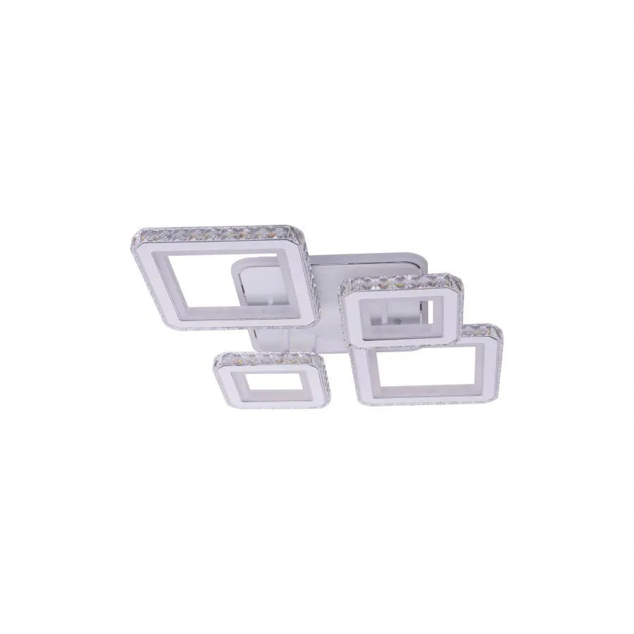 Żyrandol LED z pilotem i kryształem QUADRIS RGB, 78 W, 4 kwadraty, światło zimne/ciepłe/neutralne, ściemnialny, biały