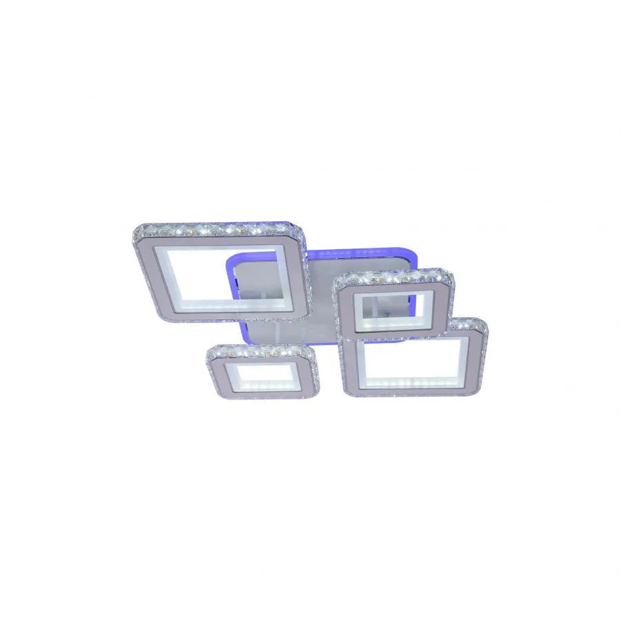 Żyrandol LED z pilotem i kryształem QUADRIS RGB, 78 W, 4 kwadraty, światło zimne/ciepłe/neutralne, ściemnialny, biały