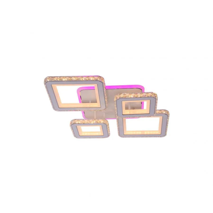 Żyrandol LED z pilotem i kryształem QUADRIS RGB, 78 W, 4 kwadraty, światło zimne/ciepłe/neutralne, ściemnialny, biały
