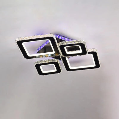 Żyrandol LED z pilotem i kryształem TERRANO RGB 162W, 4 kwadraty, światło zimne/ciepłe/neutralne, ściemnialny, czarny