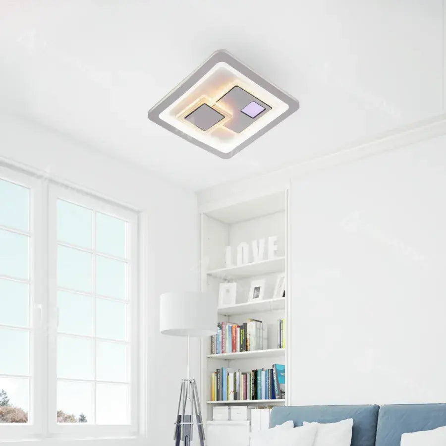Żyrandol LED KEREN 24W, średnica 26 cm, kwadratowy, światło zimne/ciepłe/neutralne, biały