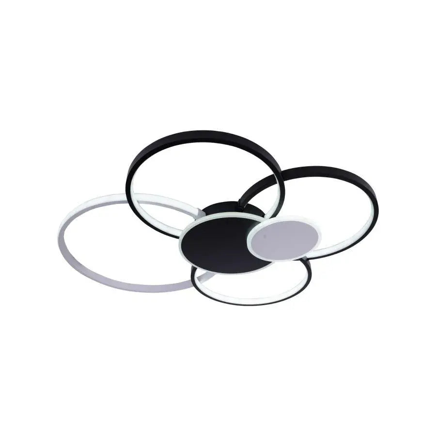 Żyrandol LED z pilotem KILLIAN 74W, 6 okręgów, światło zimne/ciepłe/neutralne, ściemnialny, czarno-biały