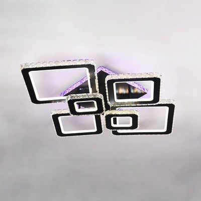 Żyrandol LED z pilotem i kryształem TERRANO RGB 288W, 6 kwadratów, światło zimne/ciepłe/neutralne, ściemnialny, czarny