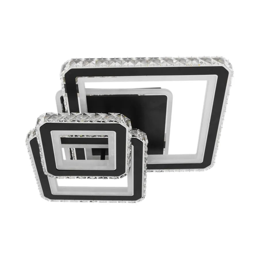 Żyrandol LED NOVA Quadria z kryształami, 3 źródła światła, RGB, z pilotem, 154 W, czarny i stal nierdzewna