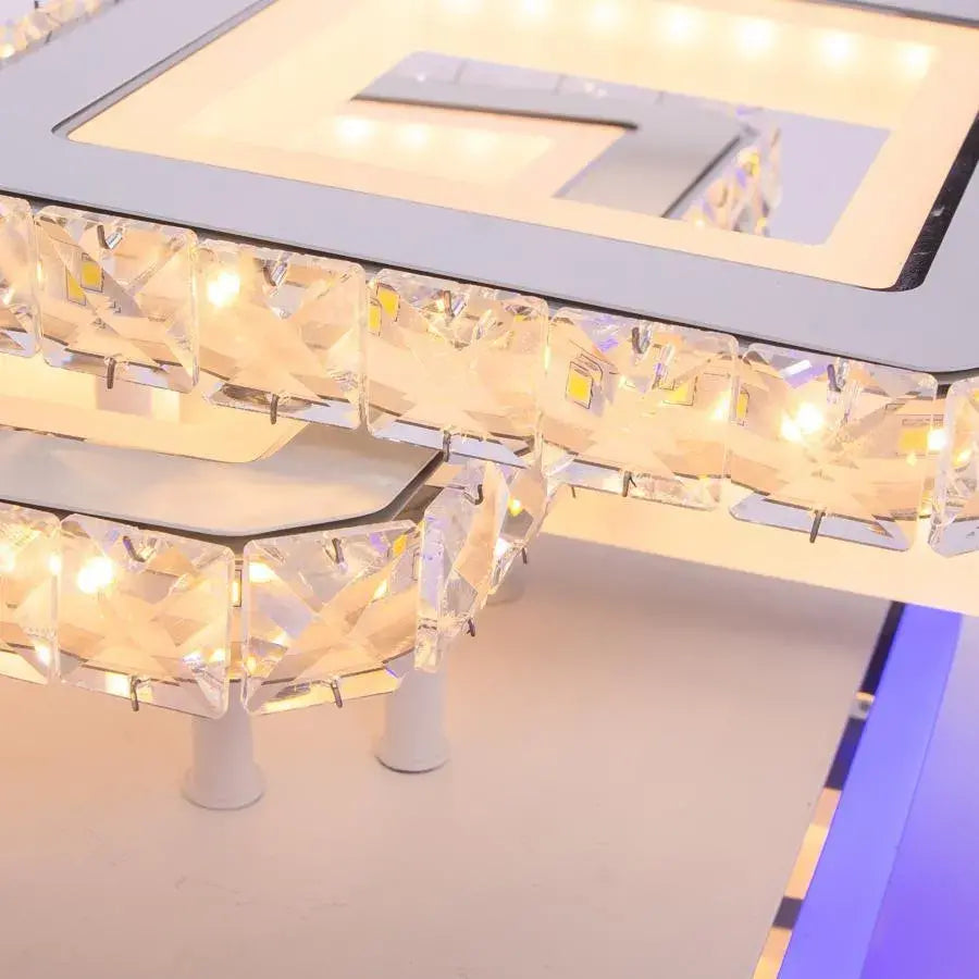 Żyrandol LED NOVA Quadria z kryształami, 3 źródła światła, RGB, z pilotem, 154 W, biały i ze stali nierdzewnej