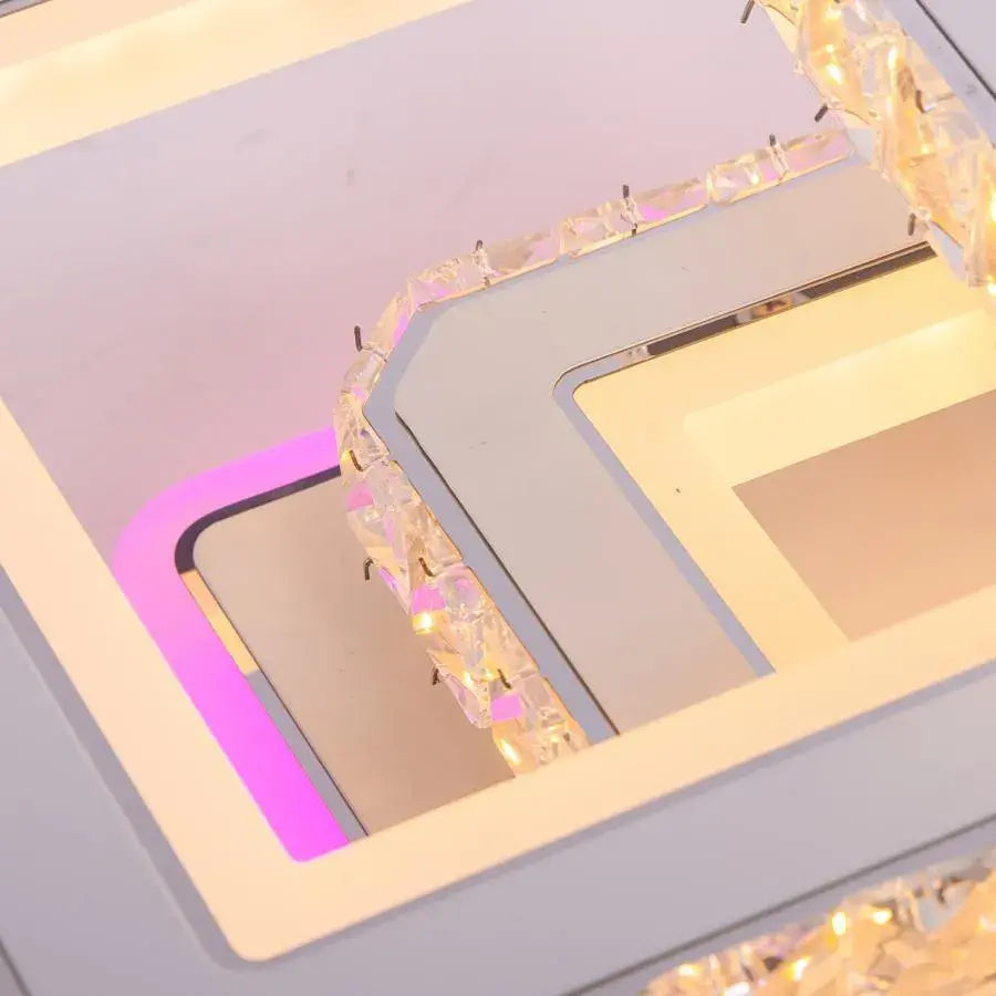 Żyrandol LED NOVA Quadria z kryształami, 3 źródła światła, RGB, z pilotem, 154 W, biały i ze stali nierdzewnej