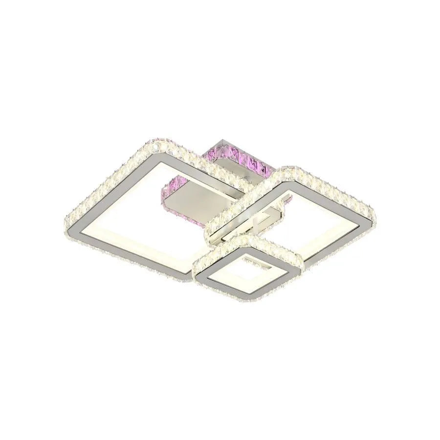 Żyrandol LED z pilotem i kryształem BLAKELY RGB 166 W, 3 kwadraty, światło zimne/ciepłe/neutralne, ściemnialny, biały