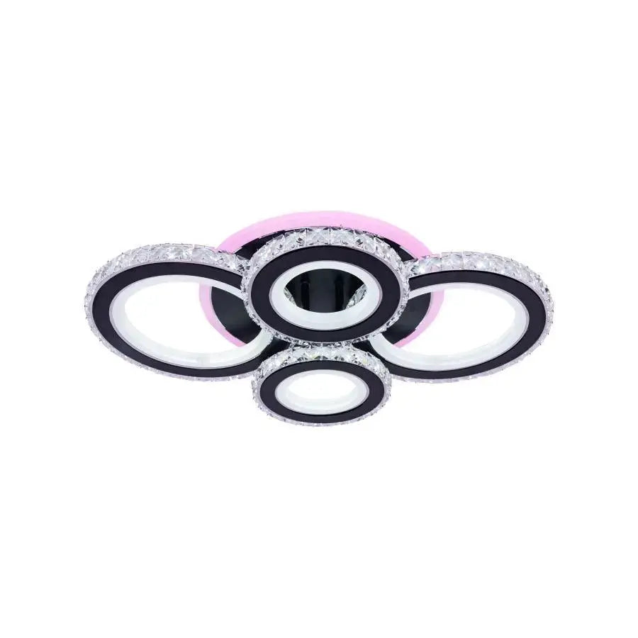 Żyrandol LED z pilotem i kryształem NOVA ROTONDA RGB 68W, 4 okręgi, światło zimne/ciepłe/neutralne, ściemnialny, czarny