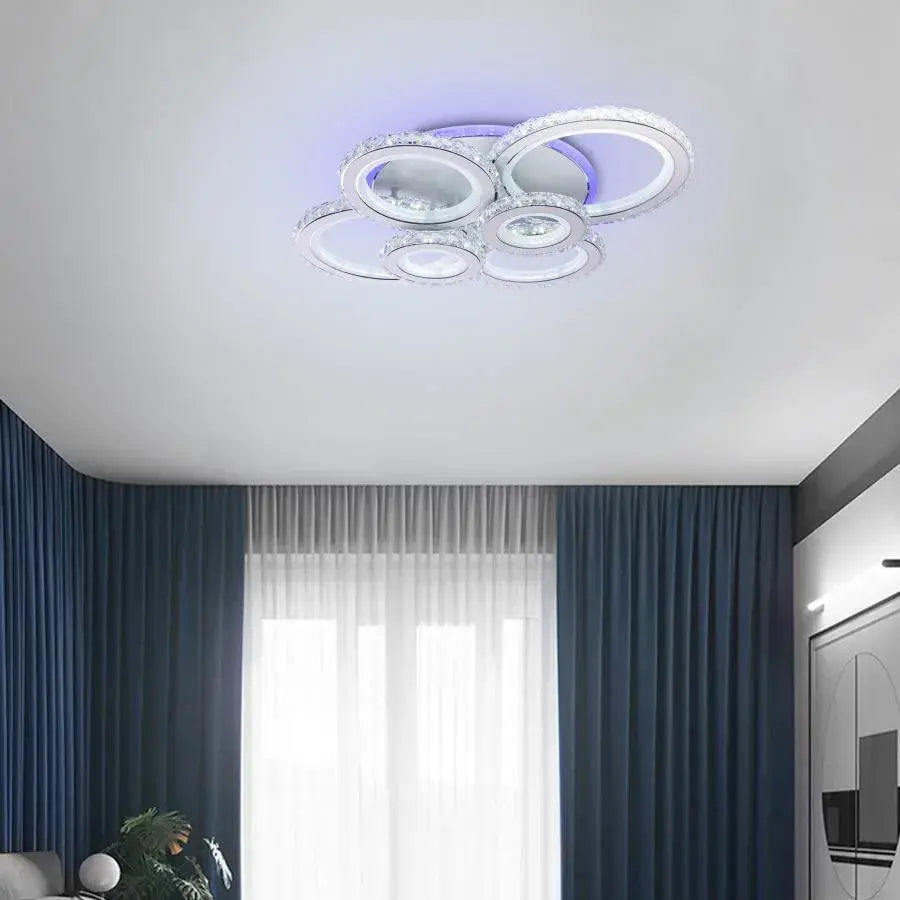 Żyrandol LED NOVA Rotonda z kryształami, 6 źródeł światła, RGB, z pilotem, 154 W, biały i ze stali nierdzewnej