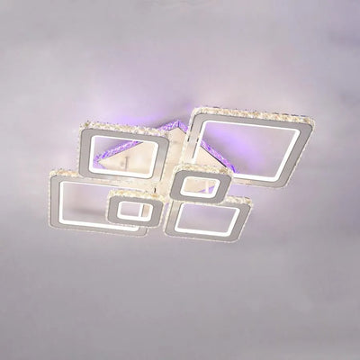 Żyrandol LED z pilotem i kryształem TERRANO RGB 288 W, 6 kwadratów, zimne/ciepłe/neutralne światło, ściemnialny, błyszczący chrom biały