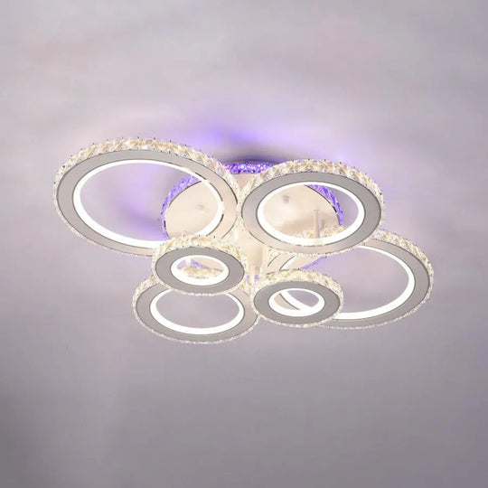 Żyrandol LED z pilotem i kryształem MEILI ZAFINA RGB 238W, 6 kółek, światło zimne/ciepłe/neutralne, możliwość przyciemniania, żyrandole LED z białego kryształu Domyślny tytuł Alessandro Design