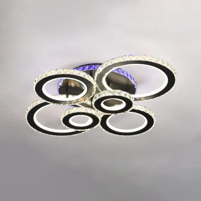 Żyrandol LED ZAFINA RGB 238W z pilotem i kryształem, 6 okręgów, światło zimne/ciepłe/neutralne, ściemnialny, czarny