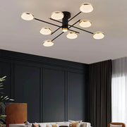 Żyrandol LED z pilotem i kryształem MISEL 154W, 9 elementów, światło zimne/ciepłe/neutralne, możliwość ściemniania, czarne złoto