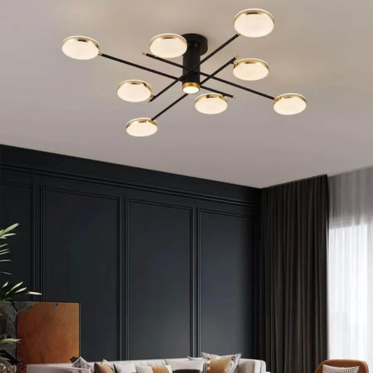 Żyrandol LED z pilotem i kryształem MISEL 154W, 9 elementów, światło zimne/ciepłe/neutralne, możliwość ściemniania, czarne złoto