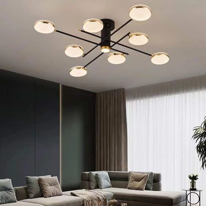 Żyrandol LED z pilotem i kryształem MISEL 154W, 9 elementów, światło zimne/ciepłe/neutralne, możliwość ściemniania, czarne złoto