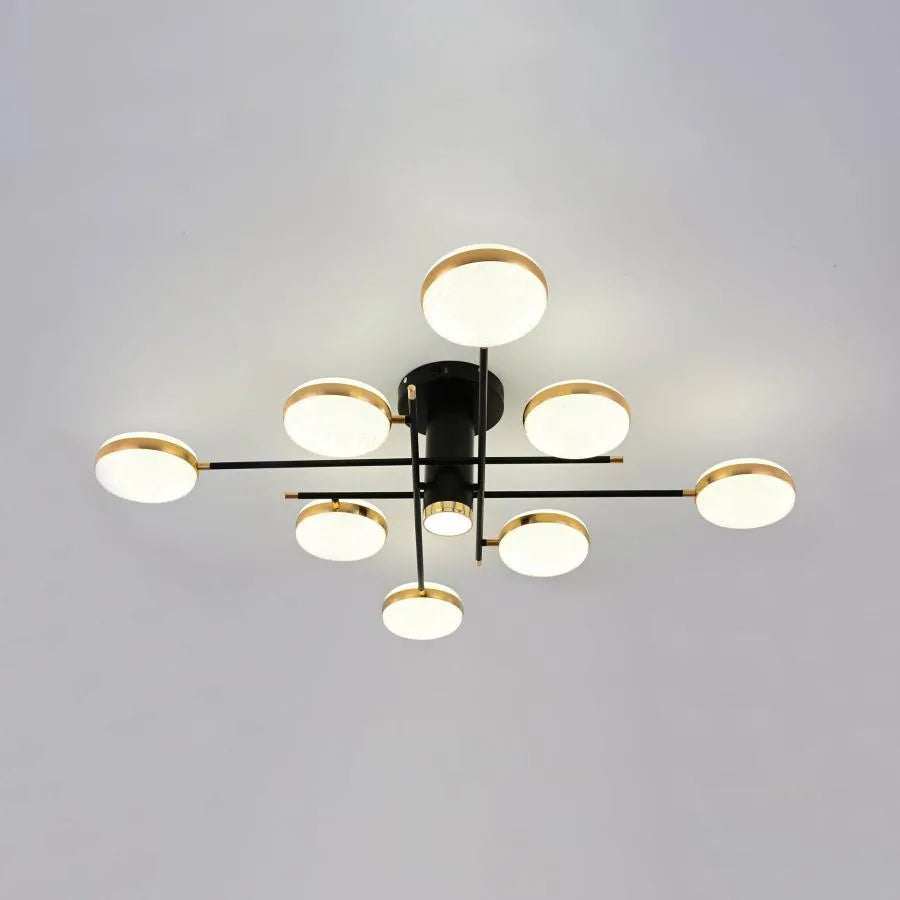 Żyrandol LED z pilotem i kryształem MISEL 154W, 9 elementów, światło zimne/ciepłe/neutralne, możliwość ściemniania, czarne złoto