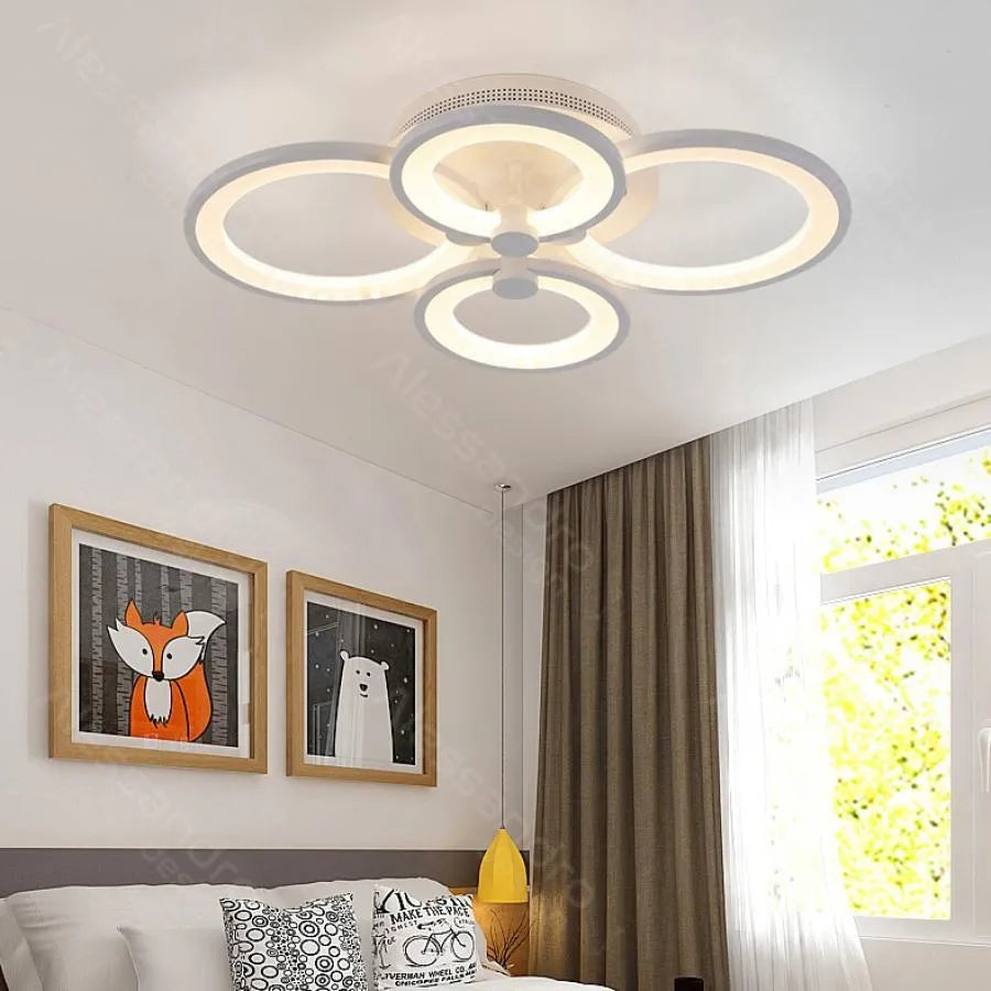 Żyrandol LED z pilotem ALANI 52W, 4 okręgi, światło zimne/ciepłe/neutralne, ściemnialny, biały