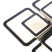 LED żyrandol z zdalnym sterowaniem sezamem 77W, 4 kwadraty, zimno/gorące/neutralne światło, niestabilne, czarne